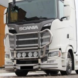 Rozsdamentes acélból készült első védőrács - KAMA Scania NTG-hez, R&S fülkék.